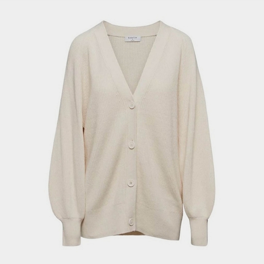 Aritzia Babaton Bespoke Wool Linen Blend Cardigan XS Ivory White V-Neck - Picture 2 of 8